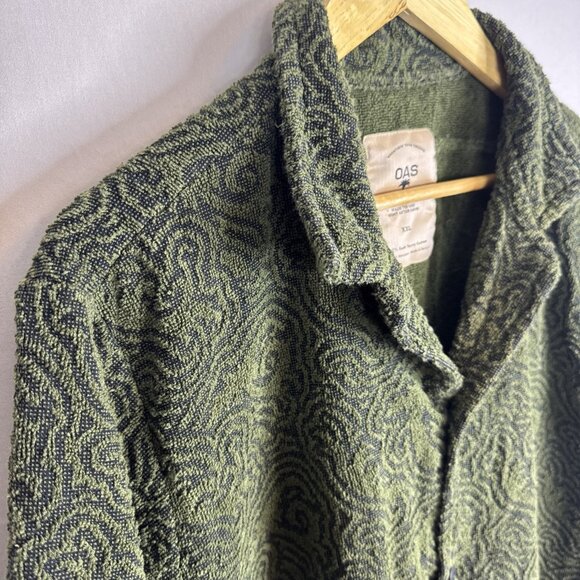 OAS Terry Cloth Button Shirt Green Pattern Men’s XXL Portugal Resortwea - Picture 4 of 5